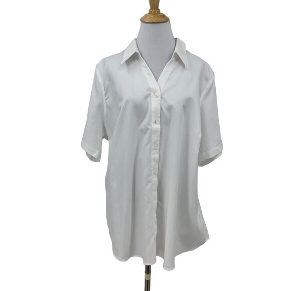 American Airlines Lands End Button Shirt Plus 18W White Herringbone Short Sleeve - Picture 1 of 12